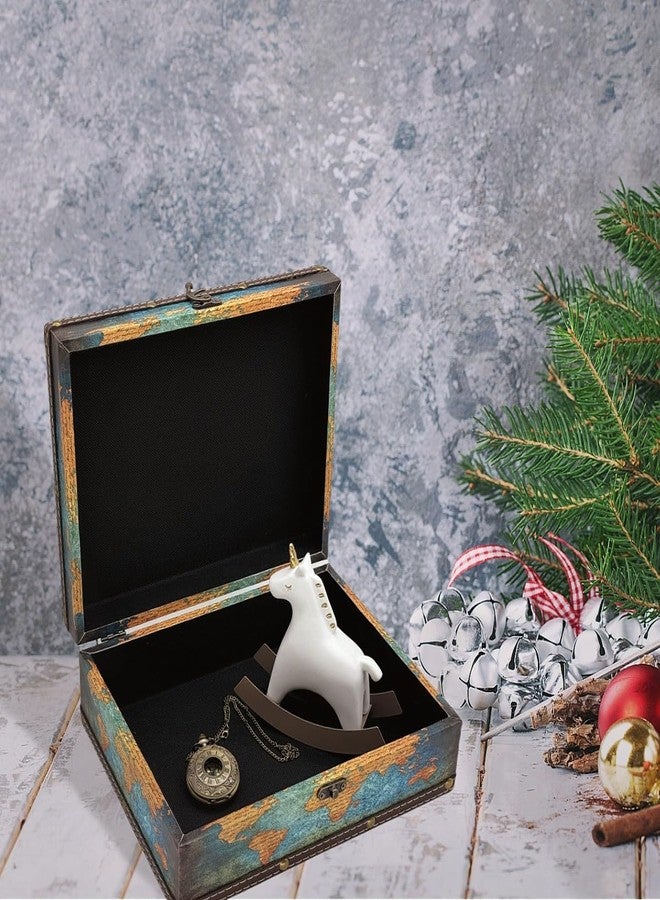 Amedoo Treasure Box Vintage Wooden + PU Leather Decorative Trinket Jewelry Box Memento Case Box Keepsake Box Gifts For Kids Girls Women Men Home Decor (Map/Green, Medium) - Image 3